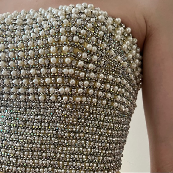 Sherri Hill Light Yellow Strapless Corset Beaded Prom Dress Sz 00 (fits like XS) - Picture 7 of 11